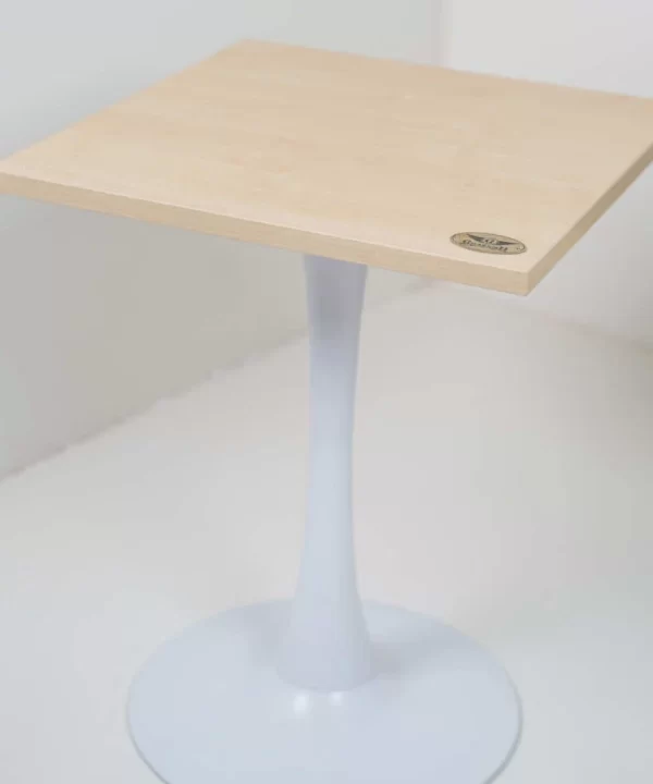 White Pole Table Base Beige Top For Cafe - Image 3
